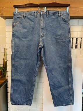 Men’s Carpenter Jeans 48x30 Blue Denim Workwear Utility 100% Cotton